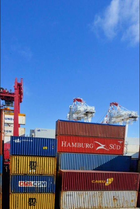 Stacked shipping containers at port